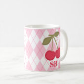 Coquette gepersonaliseerde jacquard roze kers koffiemok (Voorkant rechts)