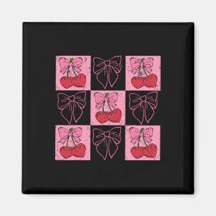 Coquette Geruite Roze Strik En Rode Kersen Valent Magneet