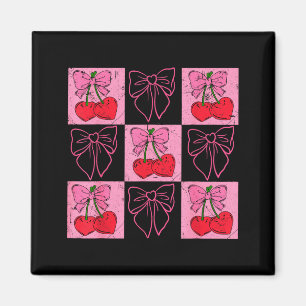 Coquette geruite roze strik en rode kersen Valent Magneet