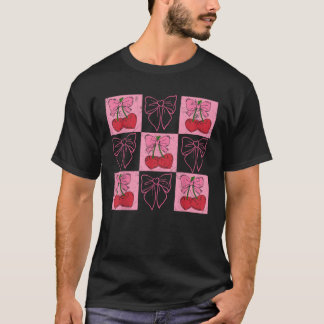 Coquette geruite roze strik en rode kersen valent t-shirt