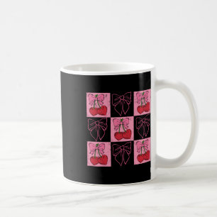 Coquette geruite roze strik en rode kersen Valenti Koffiemok