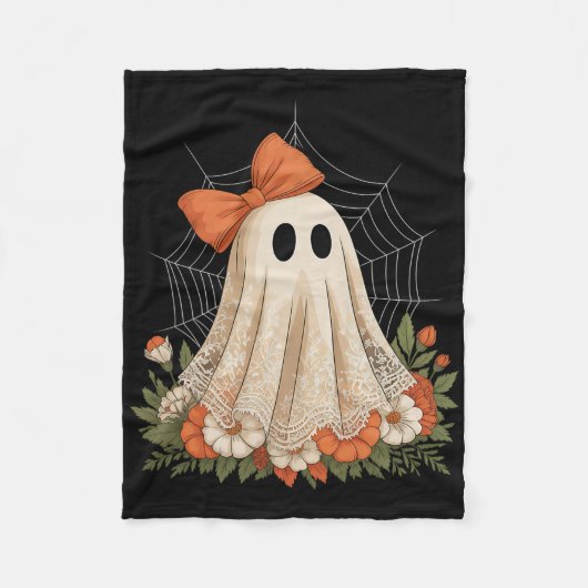 Coquette Ghost Halloween Flower Ghost Spooky Lace Fleece Deken (Voorkant)