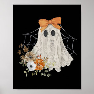 Coquette Ghost Halloween Flower Ghost Spooky Lace Poster