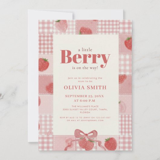 Coquette Gingham Aardbei Baby Shower Kaart (Voorkant)