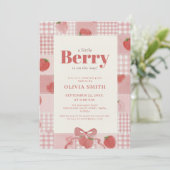 Coquette Gingham Aardbei Baby Shower Kaart (Staand voorkant)