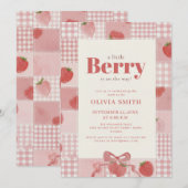 Coquette Gingham Aardbei Baby Shower Kaart (Voorkant / Achterkant)
