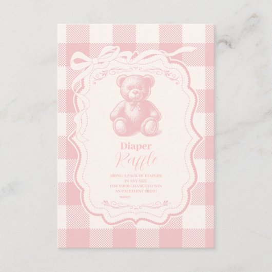 Coquette Gingham Franse Teddy Diapper Raffle Informatiekaartje (Voorkant)