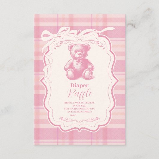 Coquette Gingham Franse Teddy Diapper Raffle Informatiekaartje (Voorkant)