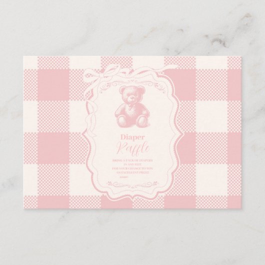 Coquette Gingham Franse Teddy Diapper Raffle Informatiekaartje (Voorkant)