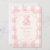 Coquette Gingham French Teddy Bear Baby shower Kaart (Voorkant)