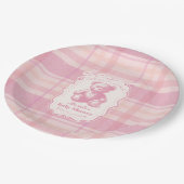 Coquette Gingham French Teddy Bear Baby shower Papieren Bordje (Gekanteld)
