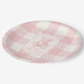 Coquette Gingham French Teddy Bear Baby shower Papieren Bordje (Gekanteld)