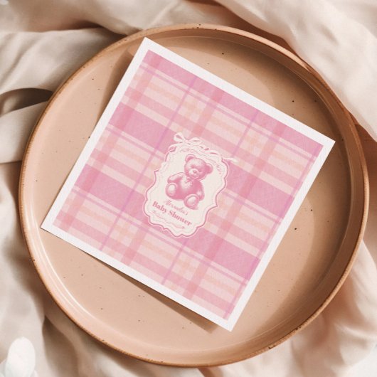 Coquette Gingham French Teddy Bear Baby shower Servet