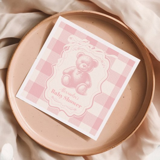 Coquette Gingham French Teddy Bear Baby shower Servet