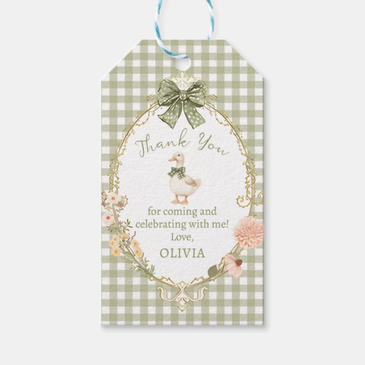 Coquette Gingham Silly Goose Birthday Gift Tag Cadeaulabel (Voorkant)
