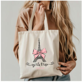 Coquette Girl Trip Eiffeltoren & Roze strik Custom Tote Bag
