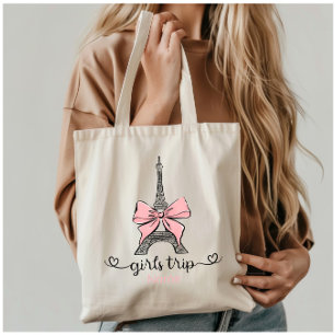 Coquette Girl Trip Eiffeltoren & Roze strik Custom Tote Bag