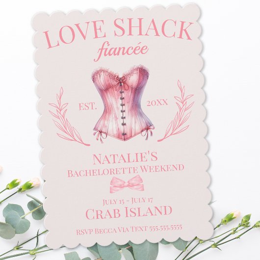 Coquette Girly Bow Corset Social Club Bachelorette Kaart