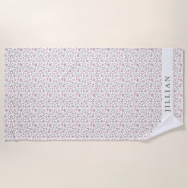 Coquette Girly Floral Pattern | Persoonlijke naam Strandlaken