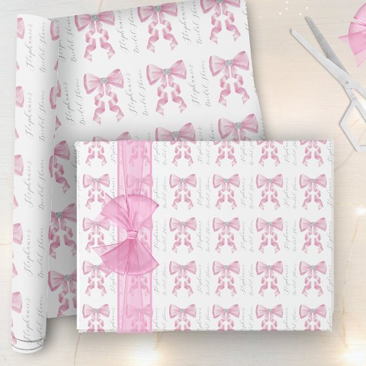 Coquette Glam Bruiloftsfeest met Roze Lint Cadeaupapier