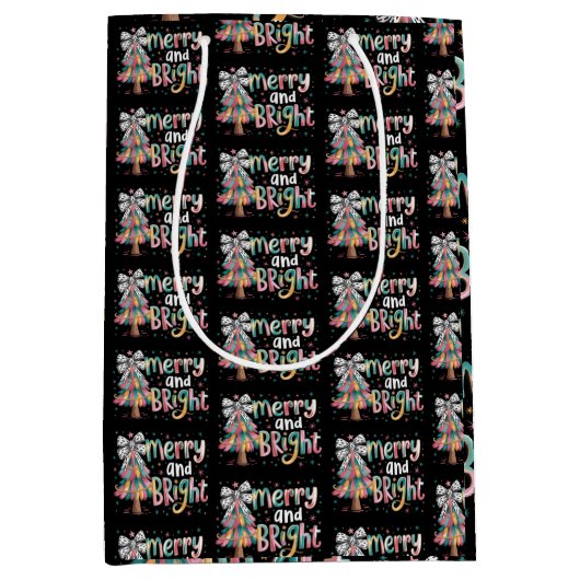 Coquette Glitter Christmas Tree Merry and Bright Medium Cadeauzakje (Voorkant)