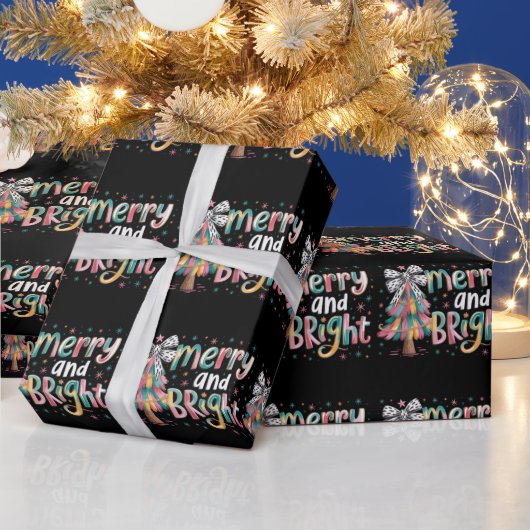 Coquette Glitter Kerstboom vrolijk en helder Cadeaupapier (Feestdagen)