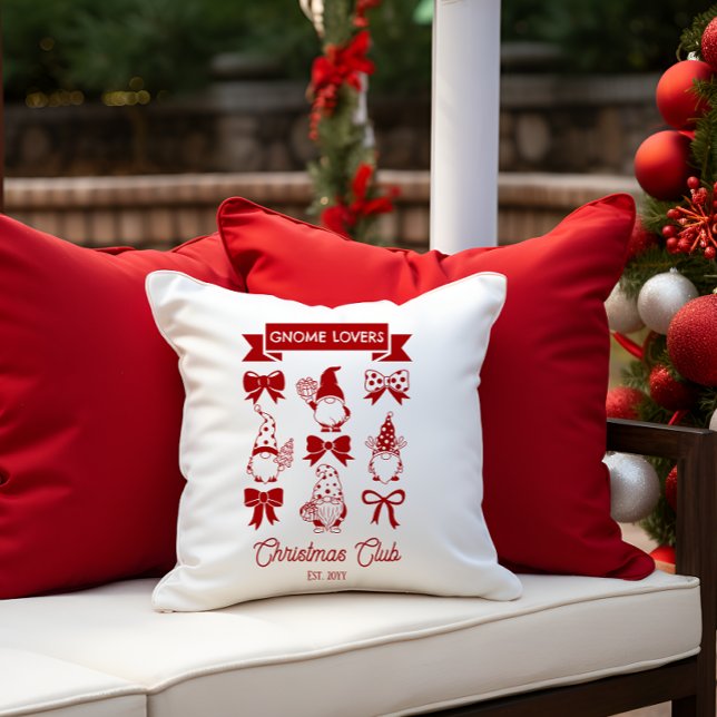 Coquette Gnome Lovers Christmas Club - Rood | Wit Kussen (Coquette Gnome Lovers Christmas Club Red White Throw Pillow)