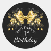 Coquette Gold Bow First Birthday Classic Ronde Sticker (Voorkant)