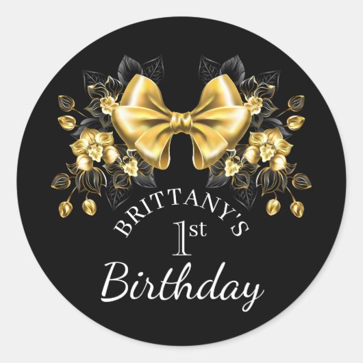 Coquette Gold Bow First Birthday Classic Ronde Sticker (Voorkant)