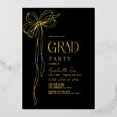 Coquette  Gold Bow Ribbon Afstudeerfeest Folie Uitnodiging (Voorkant)