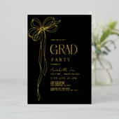 Coquette  Gold Bow Ribbon Afstudeerfeest Folie Uitnodiging (Staand Voorkant)