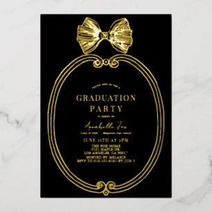 Coquette Gold Bow / Ribbon Black Graduation Party Folie Uitnodiging