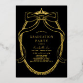 Coquette Gold Bow Ribbon Black Graduation Party Folie Uitnodiging (Voorkant)