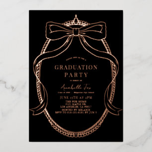 Coquette Gold Bow Ribbon Black Graduation Party Folie Uitnodiging