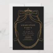 Coquette Gold Bow Ribbon Black Graduation Party Kaart (Voorkant)