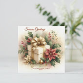  Coquette Golden Bow Poinsettia Feestdagenkaart (Staand voorkant)