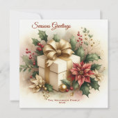  Coquette Golden Bow Poinsettia Feestdagenkaart (Voorkant)