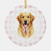Coquette Golden Retriever Dog Pink Gingham Bows Keramisch Ornament (Voorkant)