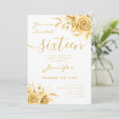 Coquette Goud Sweet 16 Floral Glam Kaart (Staand voorkant)