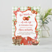 Coquette Green Plaid Bow Apple 1st Birthday Kaart (Staand voorkant)
