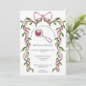 Coquette Greenery Roze Bow Baby Meisje Kaart (Staand voorkant)