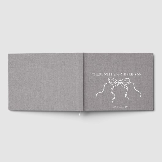 Coquette Grey Faux Linen Monogram Coquette Bow Gastenboek (Volledig)