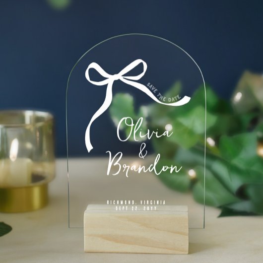 Coquette grillige hand getekend boog save the date acryl uitnodigingen