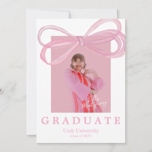Coquette Groot Strik Afstudeeraankondiging Kaart (Voorkant)