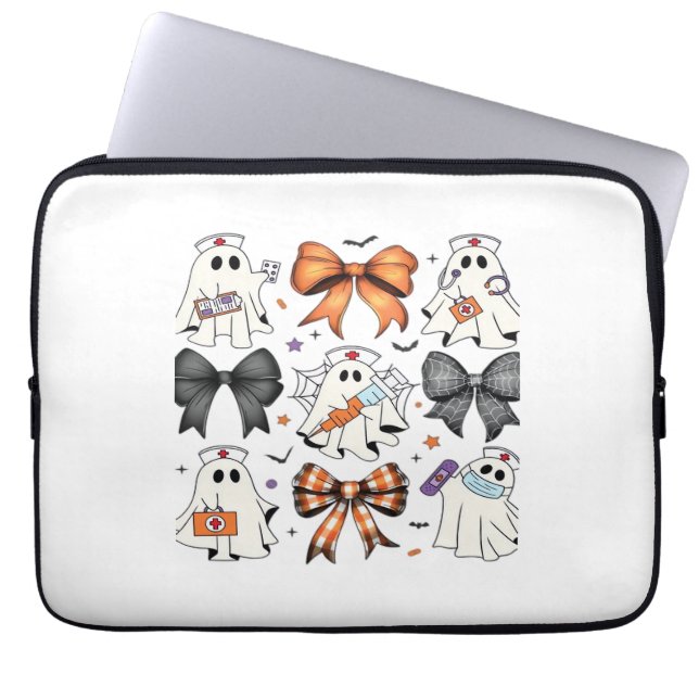 Coquette Halloween Ghost Nurse Classic T-shirt Laptop Sleeve (Voorkant)