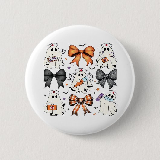 Coquette Halloween Ghost Nurse Classic T-shirt Ronde Button 5,7 Cm (Voorkant)