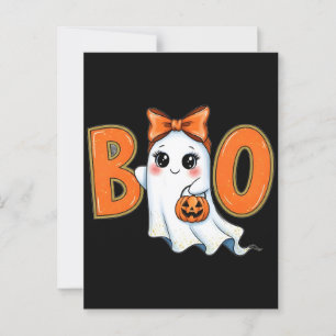 Coquette Halloween Girly Boo Ghost Aesthetic 2025 Briefkaart