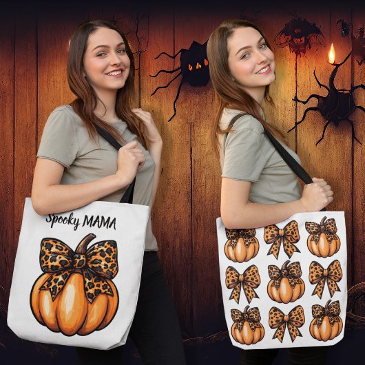 Coquette Halloween Leopart Bow Pumpkin Retro Tote Bag