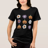 Coquette Halloween pompoenen bloemen schedels Tri-Blend Shirt (Voorkant)