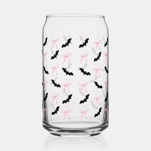 Coquette Halloween roze strikken en vleermuizen Blikvorm Glas (Links)